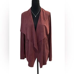 Women's Burgundy Drape Front Faux Suede Jacket-S